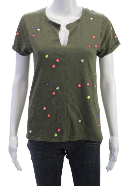 Lisa Todd Womens Basic Green Cotton V Neck Short Sleeve T-Shirt Size XS