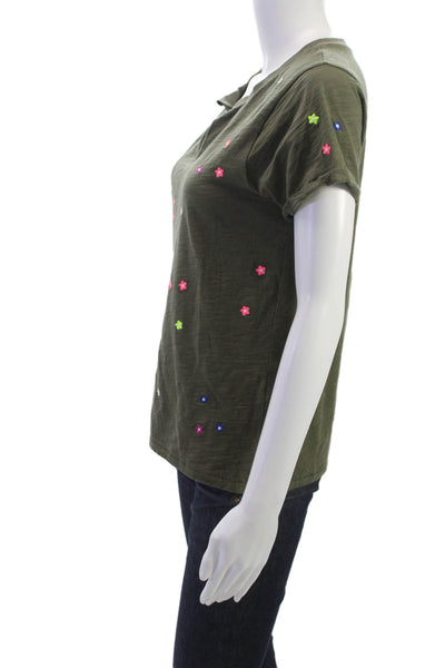 Lisa Todd Womens Basic Green Cotton V Neck Short Sleeve T-Shirt Size XS