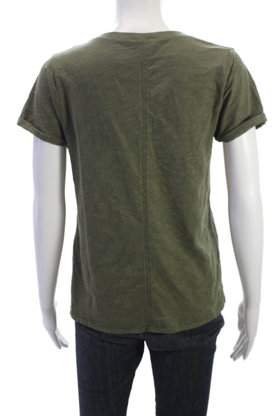 Lisa Todd Womens Basic Green Cotton V Neck Short Sleeve T-Shirt Size XS