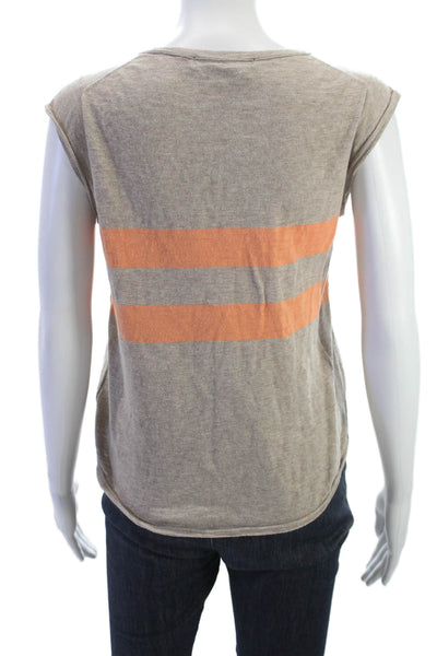360 Sweater Women Beige Striped V-Neck Cotton Pullover Cap Sleeve Size S