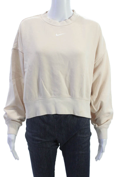 Nike Womens Beige Cotton Crew Neck Pullover Long Sleeve Size XS