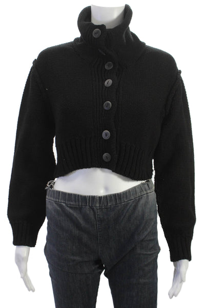 NSF Womens High Neck Black Cotton Cardigan Sweater Long Sleeve Size XS