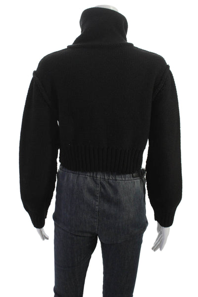 NSF Womens High Neck Black Cotton Cardigan Sweater Long Sleeve Size XS