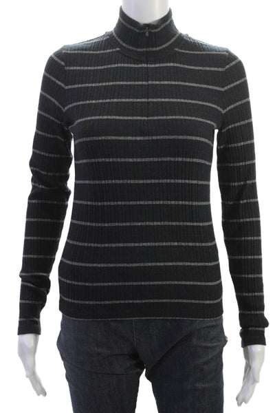 Vince Womens Mock Neck Striped Pullover Black Rayon Blend Long Sleeve Size S