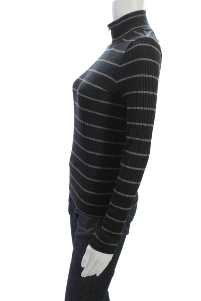 Vince Womens Mock Neck Striped Pullover Black Rayon Blend Long Sleeve Size S