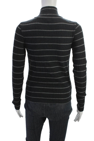 Vince Womens Mock Neck Striped Pullover Black Rayon Blend Long Sleeve Size S