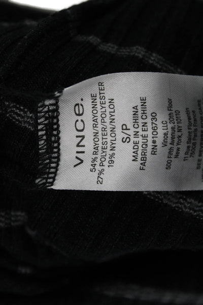 Vince Womens Mock Neck Striped Pullover Black Rayon Blend Long Sleeve Size S