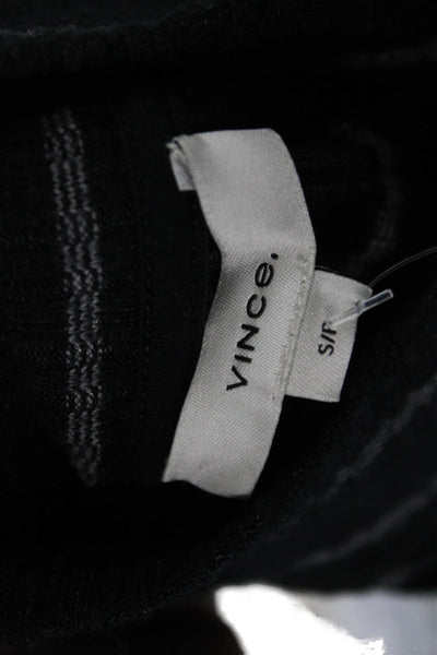 Vince Womens Mock Neck Striped Pullover Black Rayon Blend Long Sleeve Size S