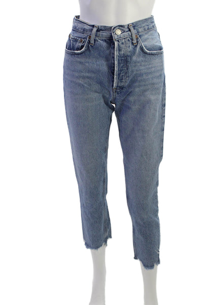 Agolde Women Mom Jeans Blue High Rise Button Fly Cotton Inseam 25 Size 24