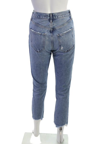 Agolde Women Mom Jeans Blue High Rise Button Fly Cotton Inseam 25 Size 24