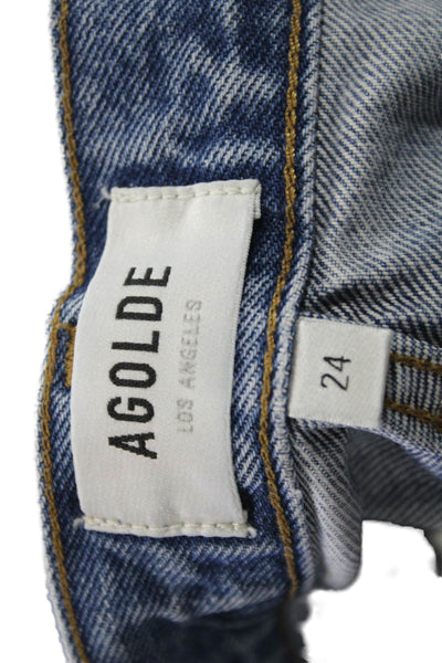 Agolde Women Mom Jeans Blue High Rise Button Fly Cotton Inseam 25 Size 24