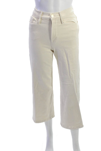 Frame Women Cropped White Mid Rise Cotton Blend Jeans Button Size 24