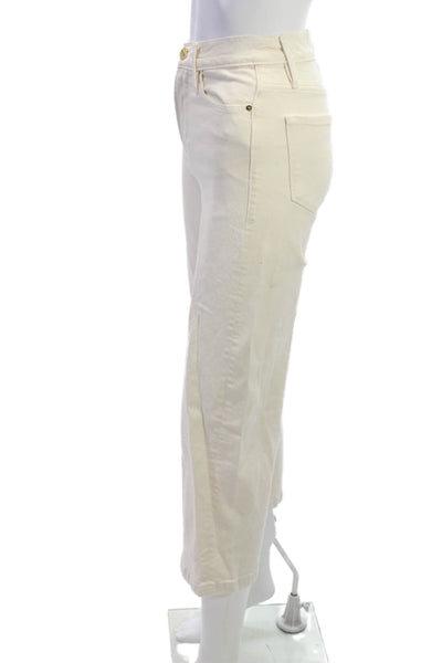 Frame Women Cropped White Mid Rise Cotton Blend Jeans Button Size 24