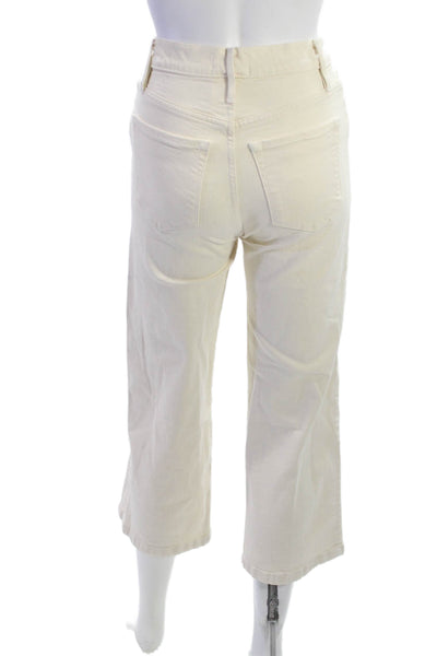 Frame Women Cropped White Mid Rise Cotton Blend Jeans Button Size 24