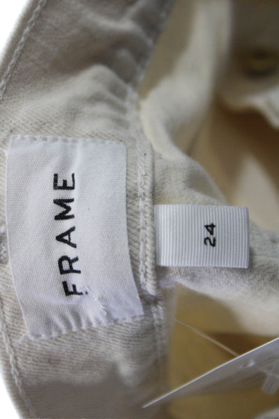 Frame Women Cropped White Mid Rise Cotton Blend Jeans Button Size 24