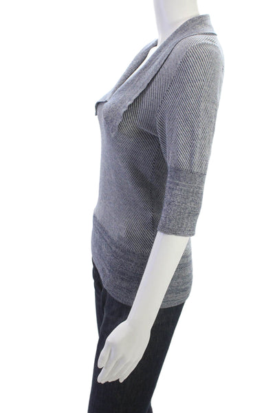 Viktor & Rolf Women Gray Cotton Striped V-Neck 3/4 Sleeve Pullover Size S