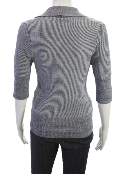 Viktor & Rolf Women Gray Cotton Striped V-Neck 3/4 Sleeve Pullover Size S