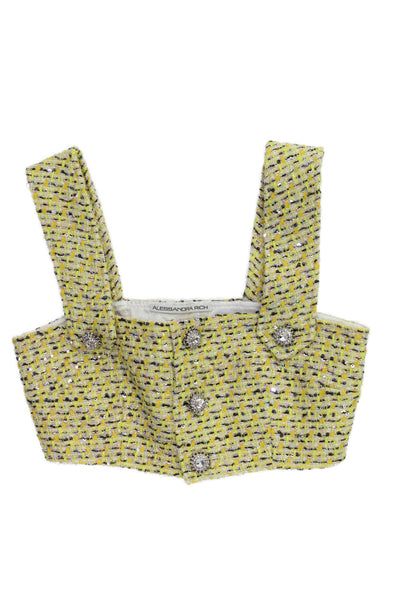 Alessandra Rich Womens Cropped Yellow Abstract Square Neck Tank Size 38