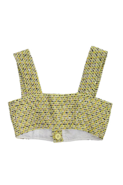 Alessandra Rich Womens Cropped Yellow Abstract Square Neck Tank Size 38