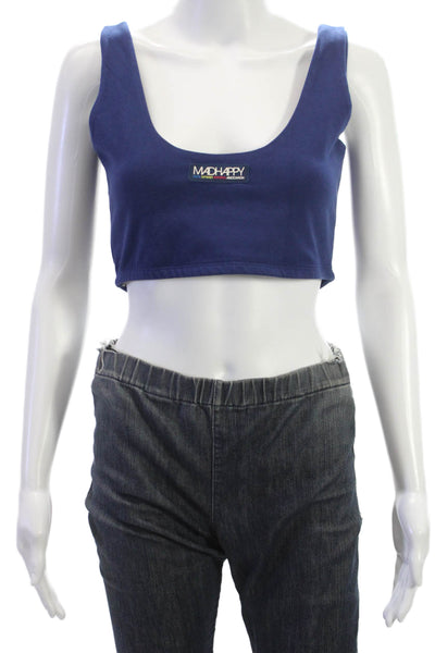 Madhappy Womens Cropped Cotton Scoop Neck Sleeveless Tank Blue Size M