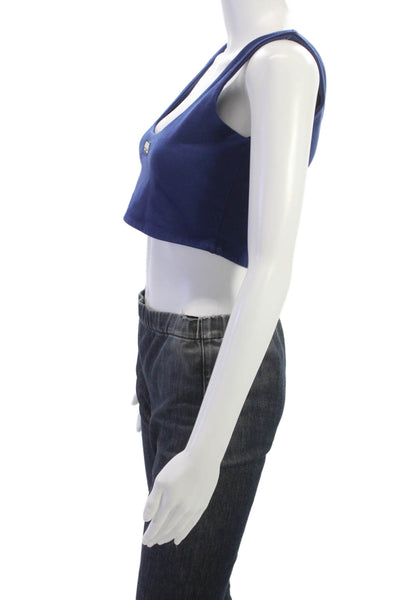 Madhappy Womens Cropped Cotton Scoop Neck Sleeveless Tank Blue Size M