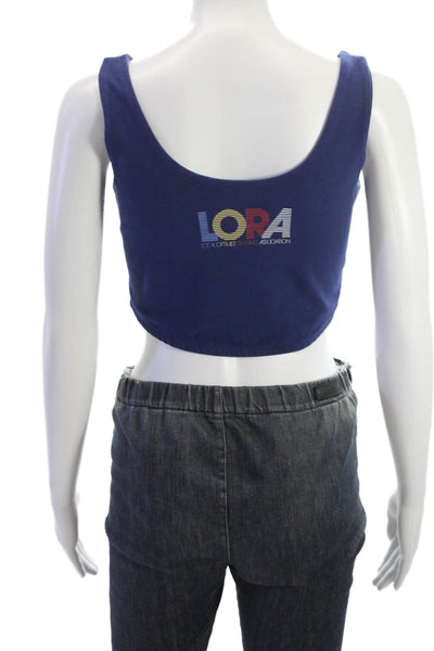 Madhappy Womens Cropped Cotton Scoop Neck Sleeveless Tank Blue Size M