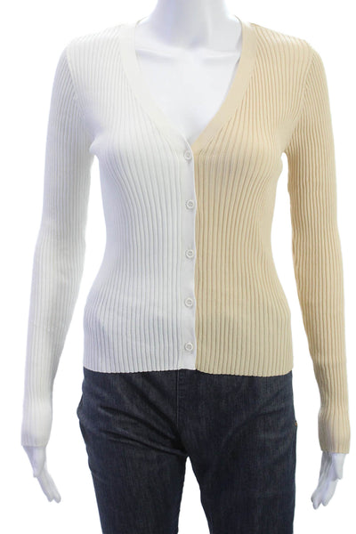 Staud Women Ivory V-Neck Viscose Cardigan Long Sleeve Size XS