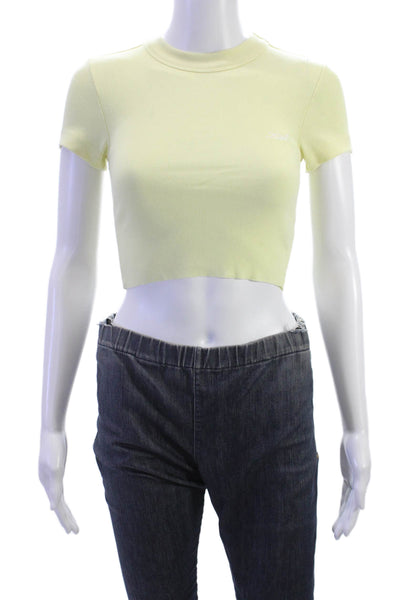 Kith Womens Cropped Yellow Mock Neck Short Sleeve T-Shirt Size XS