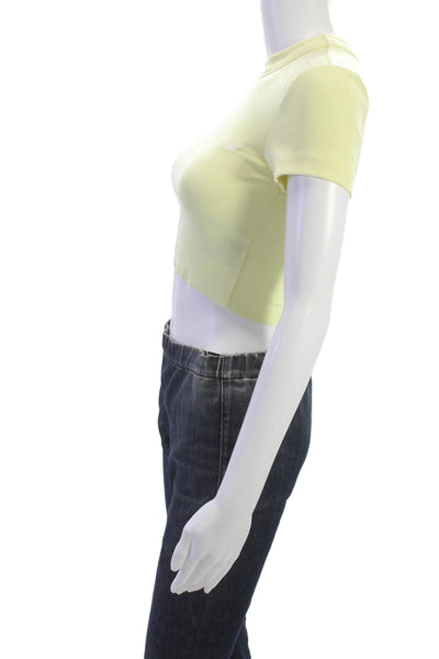 Kith Womens Cropped Yellow Mock Neck Short Sleeve T-Shirt Size XS