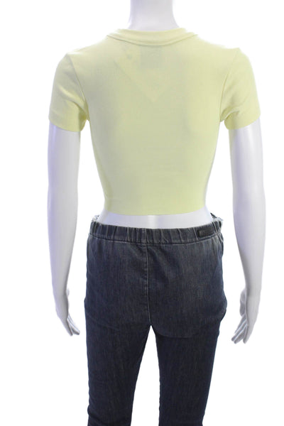 Kith Womens Cropped Yellow Mock Neck Short Sleeve T-Shirt Size XS