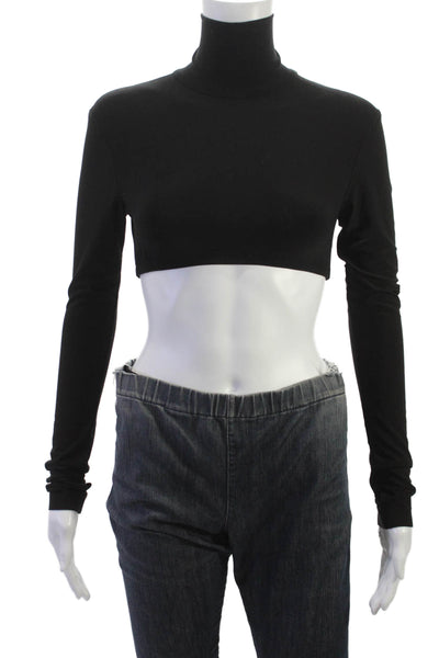 Norma Kamali Womens Cropped Black Turtleneck Long Sleeve T-Shirt Size XS