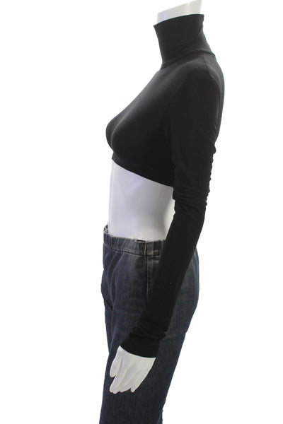 Norma Kamali Womens Cropped Black Turtleneck Long Sleeve T-Shirt Size XS