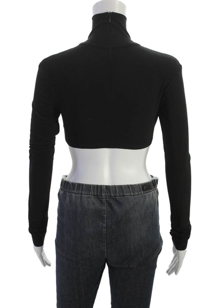 Norma Kamali Womens Cropped Black Turtleneck Long Sleeve T-Shirt Size XS