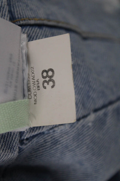 Off White Women Cropped Tank Sleeveless Blue Square Neck 100% Cotton Size 38