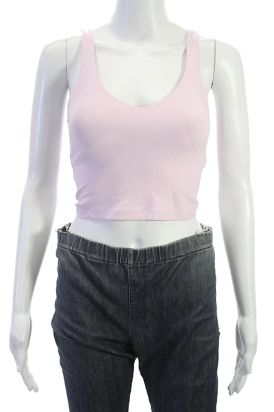 Lululemon Women Pink V Neck Solid Nylon Sports Bra Size 2