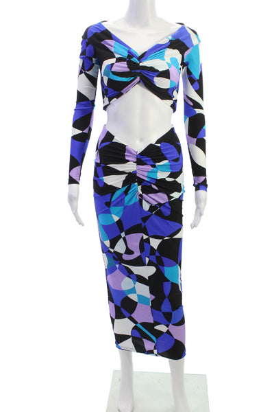 New Arrivals Women Set V-Neck Long Sleeve Geometric Multicolor Size 36
