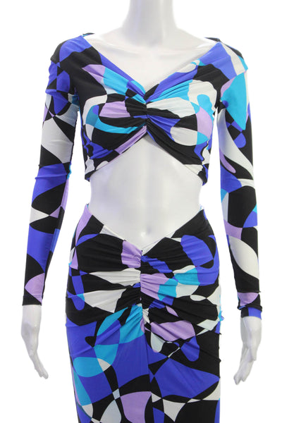 New Arrivals Women Set V-Neck Long Sleeve Geometric Multicolor Size 36