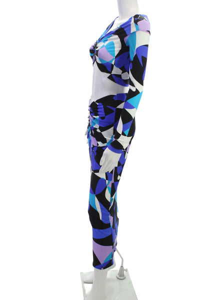 New Arrivals Women Set V-Neck Long Sleeve Geometric Multicolor Size 36