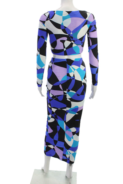 New Arrivals Women Set V-Neck Long Sleeve Geometric Multicolor Size 36