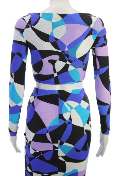 New Arrivals Women Set V-Neck Long Sleeve Geometric Multicolor Size 36
