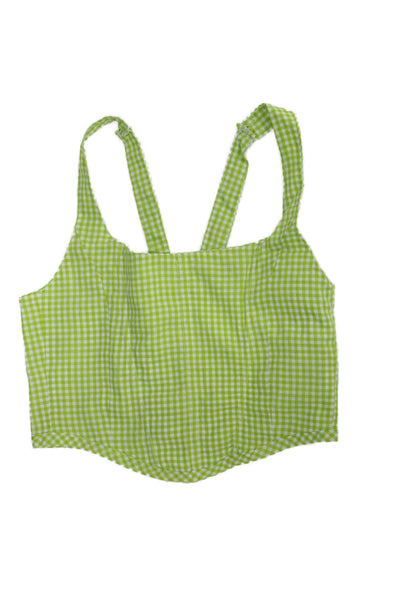 Designer Womens Sleeveless Gingham Square Neck Cotton Blend Set Green Size S