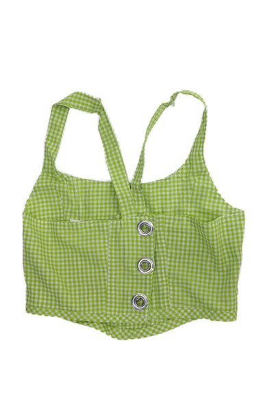 Designer Womens Sleeveless Gingham Square Neck Cotton Blend Set Green Size S