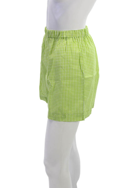 Designer Womens Sleeveless Gingham Square Neck Cotton Blend Set Green Size S