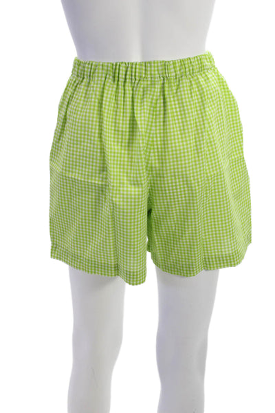 Designer Womens Sleeveless Gingham Square Neck Cotton Blend Set Green Size S