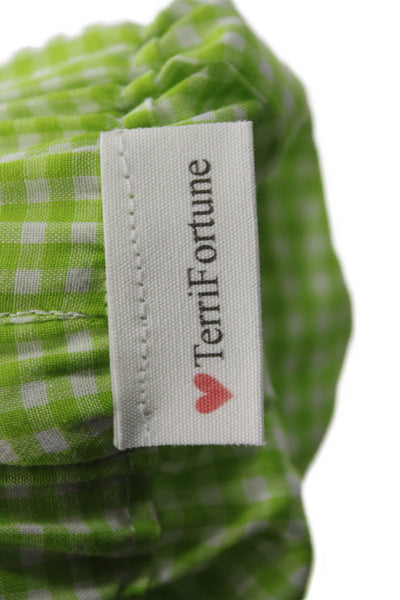 Designer Womens Sleeveless Gingham Square Neck Cotton Blend Set Green Size S