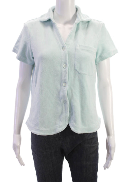Frankies Bikinis Womens Button-Up Green Collared Cotton Short Sleeve Size XS