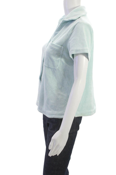 Frankies Bikinis Womens Button-Up Green Collared Cotton Short Sleeve Size XS
