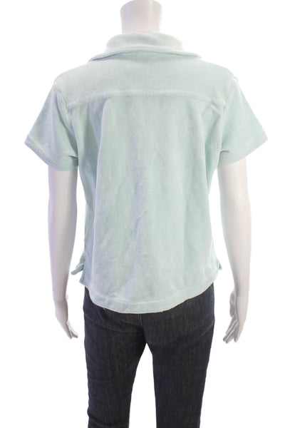 Frankies Bikinis Womens Button-Up Green Collared Cotton Short Sleeve Size XS