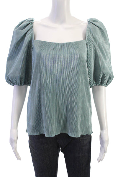 Jonathan Simkhai Women Blouse Green Square Neck 3/4 Sleeve Size L