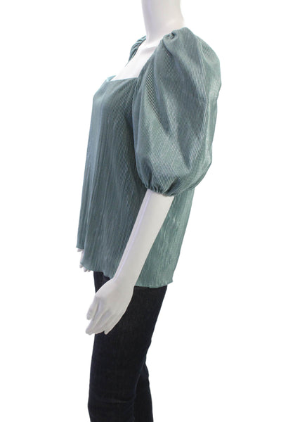 Jonathan Simkhai Women Blouse Green Square Neck 3/4 Sleeve Size L